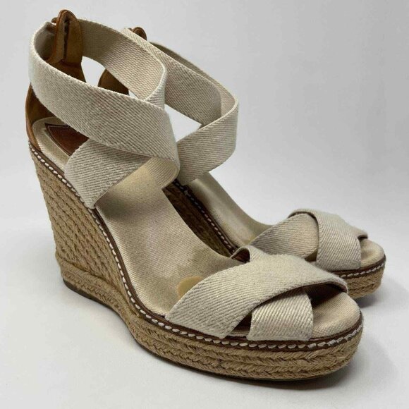 Tory Burch Shoes - Tory Burch Adonis Crisscross Sandals Womens Size 9 Wedge Espadrilles Beige